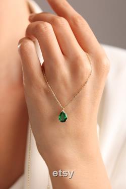 14K Solid gold Emerald Necklace, 14k Birthstone Necklace , Teardrop Emerald Necklace, Mothers day gifts, Anniversary necklace, Gifts for her