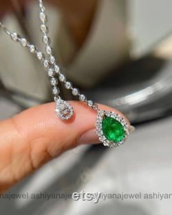 14K White Gold, Pendant With Chain, Women's Wedding Necklace, Emerald Cut Diamond Necklace, Pear Cut Necklace, Stylist Necklace With Diamond