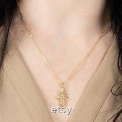 14K Yellow Gold Hamsa Necklace, Gold Hamsa Pendant, Gold Hamsa Hand, Minimalist Necklace, Dainty Jewelry, Hand Of Fatima, Jewish Jewelry