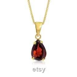 14K Yellow Gold Pendant Gemstone Teardrop Red Garnet, Handmade Gift For Her, Dainty Birthstone Necklace For Women
