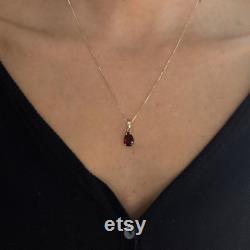 14K Yellow Gold Pendant Gemstone Teardrop Red Garnet, Handmade Gift For Her, Dainty Birthstone Necklace For Women