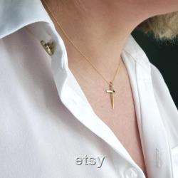 14K Yellow Solid Gold Cross Chain Pendant. Minimalist Christian Necklace. Classy Women Cross Casual Charm Necklace.