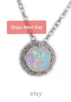 14Kt Gold Opal Necklace, Opal Diamond Pendant, Opal Dainty Necklace, October Birthstone Necklace, Bridesmaid Necklace