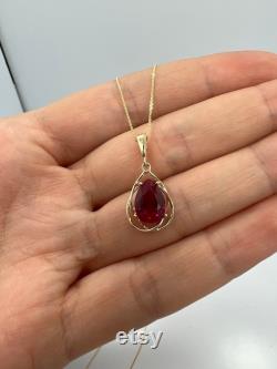 14Kt Gold Ruby Necklace, Ruby Pendant, Ruby Teardrop Necklace, July Birthstone Necklace, Gift For Her