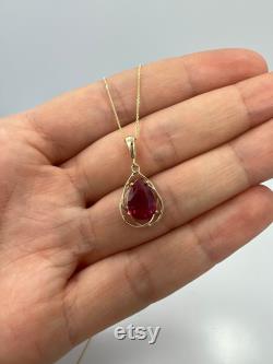 14Kt Gold Ruby Necklace, Ruby Pendant, Ruby Teardrop Necklace, July Birthstone Necklace, Gift For Her