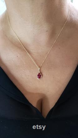 14Kt Gold Ruby Necklace, Ruby Pendant, Ruby Teardrop Necklace, July Birthstone Necklace, Gift For Her