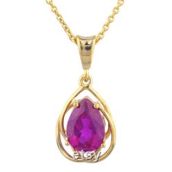 14Kt Gold Ruby Necklace, Ruby Pendant, Ruby Teardrop Necklace, July Birthstone Necklace, Gift For Her