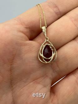 14Kt Gold Ruby Necklace, Ruby Pendant, Ruby Teardrop Necklace, July Birthstone Necklace, Gift For Her