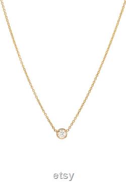 14k Gold Bezel Diamond Necklace, Solitaire Necklace
