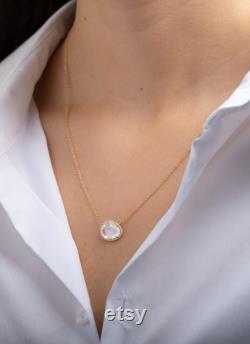 14k Gold Diamond Moonstone Necklace