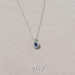 14k Gold Diamond Sapphire Necklace Diamond Blue Sapphire Pendant 14k Solid Gold Gemstone Necklace 14k Gemstone Jewelry for Women