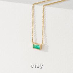 14k Gold Emerald Necklace, Emerald Necklace, Baguette Necklace, Solid Gold Necklace, Dainty Chain Necklace, Choker Necklace, Juliet