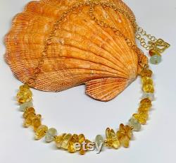 14k Gold Fill Citrine Aquamarine Matinee Necklace