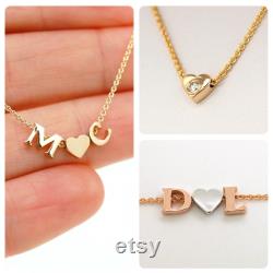 14k Gold Heart Necklace Personalized with Initials add Diamond Real Solid 14k Gold Diamond heart pendant small tiny dainty Mothers Day Gifts