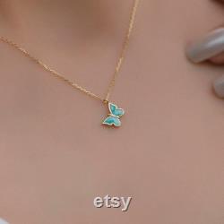 14k Gold Minimal White Enamel Butterfly Pendant Butterfly Necklace Dainty Butterfly Charm Hope, Endurance Symbol Gift for Her