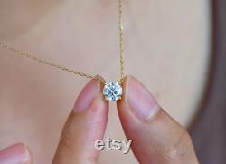 14k Gold Moissanite Necklace Moissanite Solitaire Necklace Bridesmaid Necklace Minimalist Round Brilliant Cut Solitaire Necklace