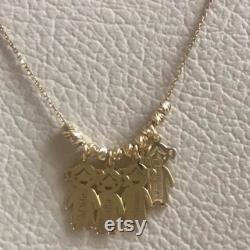 14k Gold Mother s Necklace with Engraved Children Charms, Personalized Family Name Necklace With boy girl Charms, Mom Kids Gold Charms.