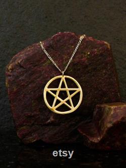 14k Gold Pentagram Necklace, Pentacle Pendant, Solid Gold, Wiccan Jewellery, Pagan Jewelry, Necklace for Men Women, Wicca Pagan Symbol.