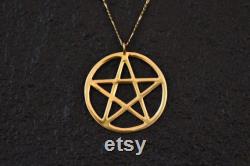 14k Gold Pentagram Necklace, Pentacle Pendant, Solid Gold, Wiccan Jewellery, Pagan Jewelry, Necklace for Men Women, Wicca Pagan Symbol.