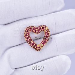 14k Gold Ruby Gemstone Enhancer, Genuine Ruby Heart Charm Holder, Designer Heart Charm Holder, Fully Stone Heart Lock, Closure Heart Lock