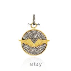 14k Gold Vermeil Pendant, Pave Diamond Aviator Pendant, Designer Wings Pendant, Women Diamond Pendant, 925 Silver Pendant Jewelry