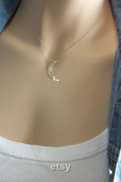 14k Solid Gold Crescent Moon Pendant Necklace,14k Solid Yellow Gold Chain, Minimalist Layer Chain, Hand Forged Necklace