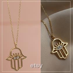 14k Solid Gold Diamond 0.7 Ct Necklace Gift For Women Hamsa Hand Of Fatima Evil Eye Success And Protection Lucky Chain Monsini Jewelry