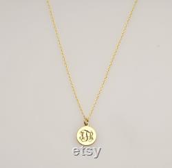 14k Solid Gold-Tiny Disc Necklace-Monogram-Personalized Disc Necklace-Gold Initial Disc Necklace-Engraved Disc Necklace-Personalized-JX11
