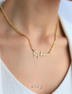 14k Solid gold curb chain name necklace Dainty Gold nameplate necklace Dainty name necklace Personalized jewelry Mother's day gift