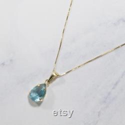 14k Yellow Gold Handmade Round Light Blue CZ Handmade Gift, Teardrop Necklace, Gift For Women, Dainty Necklace, elegant Vintage style