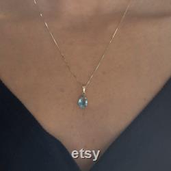 14k Yellow Gold Handmade Round Light Blue CZ Handmade Gift, Teardrop Necklace, Gift For Women, Dainty Necklace, elegant Vintage style