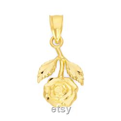 14k Yellow Gold Rose Necklace with Diamond Cut Finish, Solid Gold Hanging Rose Pendant with Option to Add Gold Chain