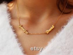 14k solid gold Two Name Necklace, 2 Names Necklace, Gift for Her, Personalized Name Necklace, Two Name Necklace, Christmas Gift