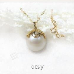 15.5MM Authentic Pearl In 14K Gold Pendant, Large Freshwater Culture pearl And 14K Solid Gold Pendant, Real Pearl Statement Pendant
