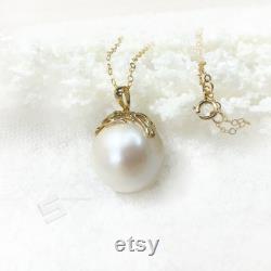 15.5MM Authentic Pearl In 14K Gold Pendant, Large Freshwater Culture pearl And 14K Solid Gold Pendant, Real Pearl Statement Pendant