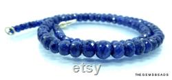 16 Inch Strand Natural Finest Blue Sapphire Nicely Faceted Beads Necklace with 925 Sterling Silver Lobster Blue Sapphire 4MM to 8MM Beads