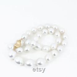 17.5 Genuine WHITE South Sea Pearl necklace, 10.2 13.8mm Australian Seawater Cultured pearls, 14K Yellow Gold Clasp SN308