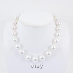 17.5 Genuine WHITE South Sea Pearl necklace, 10.2 13.8mm Australian Seawater Cultured pearls, 14K Yellow Gold Clasp SN308