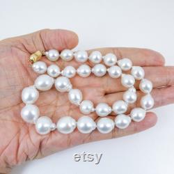 17.5 Genuine WHITE South Sea Pearl necklace, 10.2 13.8mm Australian Seawater Cultured pearls, 14K Yellow Gold Clasp SN308