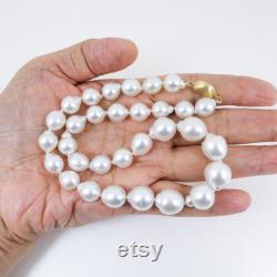 17.5 Genuine WHITE South Sea Pearl necklace, 10.2 13.8mm Australian Seawater Cultured pearls, 14K Yellow Gold Clasp SN308