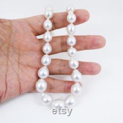 17.5 Genuine WHITE South Sea Pearl necklace, 10.2 13.8mm Australian Seawater Cultured pearls, 14K Yellow Gold Clasp SN308