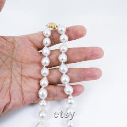 17.5 Genuine WHITE South Sea Pearl necklace, 10.2 13.8mm Australian Seawater Cultured pearls, 14K Yellow Gold Clasp SN308