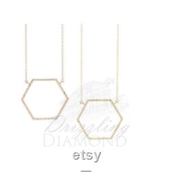 17 Gold Natural Diamond Hexagon Pendant,Wedding Pendant,Gold Diamond Jewelry,Boho Jewelry,Designer Necklace,Gold Jewellery.