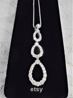 18K Gold 2.16 TCW Genuine Diamond Triple Drop Pendant Necklace on 14k White Gold Chain