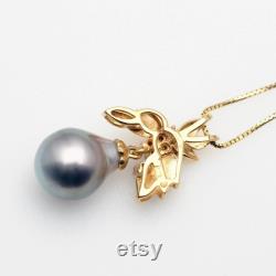 18K Gold Tahitian Pearl Pendant with Natural Diamond, One of a Kind, Pendant Only