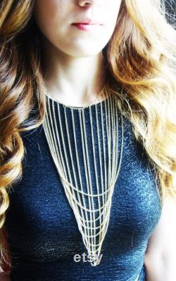 18K Gold chain Plated Necklace, Bohemian Gold Chain, Gold jewelry