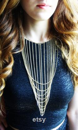 18K Gold chain Plated Necklace, Bohemian Gold Chain, Gold jewelry