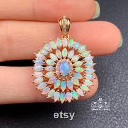 18K Rose Gold Unique Shape Ethiopian White Opal Pendant with Authentic Diamonds Raw Stone Boulder Fire Opal Necklace Dragon Breath Opal