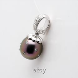 18K White Gold Tahitian Pearl Beaded Pendant, Natural Diamond Embedding, Unique and Modern, Pendant Only, for Women