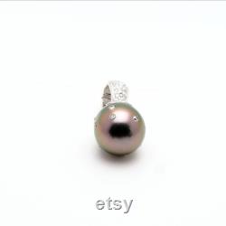 18K White Gold Tahitian Pearl Beaded Pendant, Natural Diamond Embedding, Unique and Modern, Pendant Only, for Women